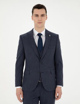 Lacivert Ekstra Slim Fit Yelekli Tak_m Elbise