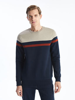 Bisiklet Yaka Uzun Kollu ?izgili Erkek Kal?n Sweatshirt
