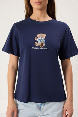 TRENDYOLMILLA Kahverengi %100 Pamuk Regular/Normal Kal?p Ay?c?k Nak?sl? Orme T-Shirt TWOSS25TS00088 фото 3