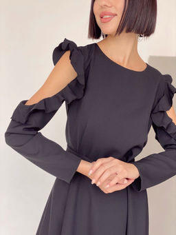 Martichelli Платье из микрошифона с открытыми плечами чёрное  фото 9