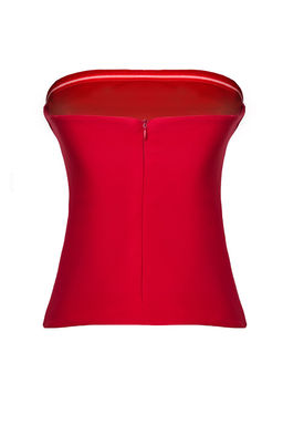 K?rm?z? Straplez Fitted Drapeli Dokuma Bluz TWOSS24BZ00348