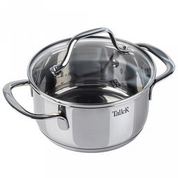 Кастрюля из нержавеющей стали Элиас 1,5л, д16см, h8см, s0,6мм, дно s2,8мм, стеклянная жаропрочная крышка, стальной обод, пароотвод, капсулированное дно, полировка внешняя - зеркальная, внутренняя - зеркальная, мерная шкала, цветная коробка, TalleR - Домашняя мода фото 2