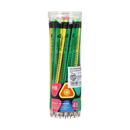 Цена за 48 шт. Карандаш чернографитный с ластиком НВ, корпус трехгранный заточенный, в тубусе, МИКС