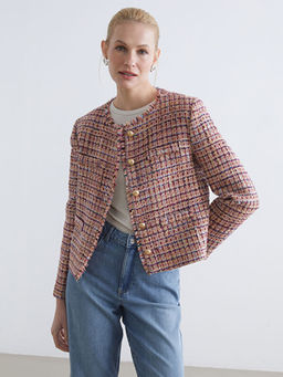 Bisiklet Yaka Ekose Kad?n T?vit Ceket