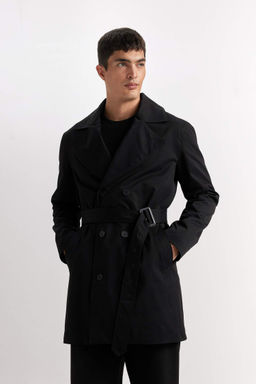 Slim Fit Dar Kesim Dugmeli Kemerli Trenckot - Defacto фото 4