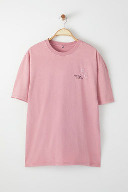 TRENDYOL MAN Siyah Oversize/Genis Kesim Soluk Efektli Bask? Nak?sl? Kal?n %100 Pamuk Tok T-shirt TMNSS25TS00012 - Trendyolmilla фото 4
