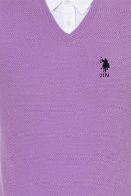 U. S. Polo Assn Мужской базовый трикотажный свитер сиреневого цвета с v-образным вырезом - U.s. polo assn фото 12