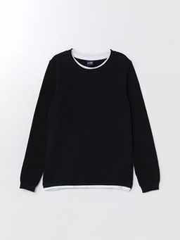 Bisiklet Yaka Dokulu Erkek ?ocuk Triko Kazak