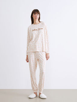 Bisiklet Yaka ?i?ekli Kad?n Pijama Tak?m?