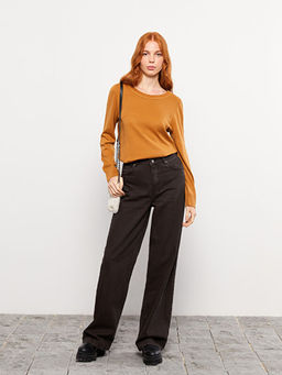 Bisiklet Yaka D?z Uzun Kollu Kad?n Triko Kazak