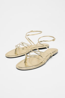 GOLD STRAPPY FLAT SANDALS - Zara фото 2