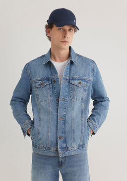 Drake Classic Denim Puslu Indigo Mavi Jean Ceket  фото 3