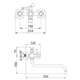 Смеситель для ванны Accoona A7182H, двухрычажный, желтый/хром