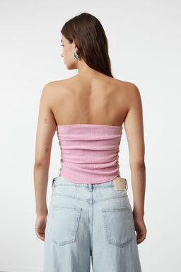Premium Pembe Straplez Buzgulu Esnek Orme Bluz TWOSS24BZ00216