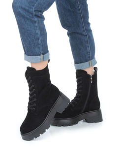 04-M3-1376 BLACK Ботинки зимние женские (натуральная замша, натуральный мех)