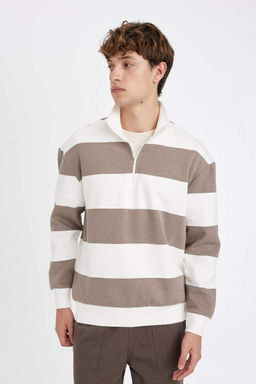 Толстовка в полоску с воротником на молнии свободного кроя - Defacto фото 7