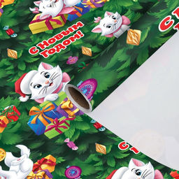 Цена за 10 шт. Упаковочная бумага новогодняя, 70 х 100 см, Коты аристократы