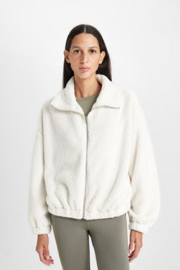 Oversize Genis Kal?p Polo Yaka Welsoft Pelus Fermuarl? H?rka