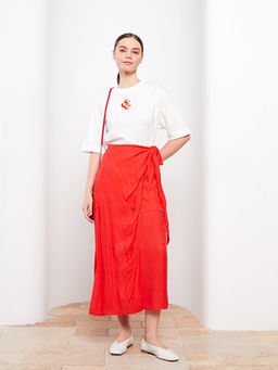 Beli Fermuarl? Desenli Saten Kad?n Etek