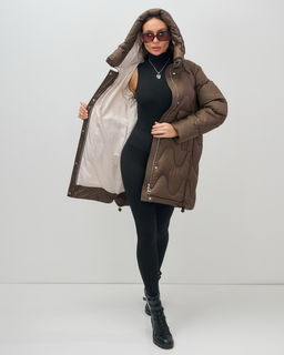 Куртка зимняя женская с капюшоном модная темно-коричневого цвета 7653TK Бренд: Visdeer  фото 10