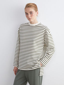Bisiklet Yaka ?izgili Kad?n Sweatshirt Tunik