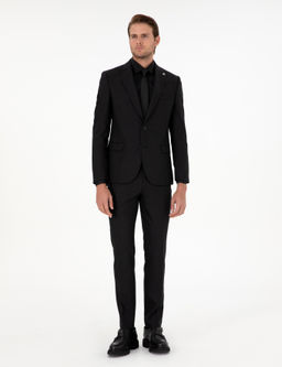 Siyah Ex. Slim Fit _izgili Y_nl_ Tak_m Elbise