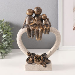 Фигурка полистоун «Семья на каменном сердце с розами», под бронзу, 7.8×15.3×21 см