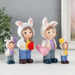 Набор фигурок полистоун Малыши в толстовках с заячьими ушками, 4 шт., 3?2?7.5 6?3?13 см