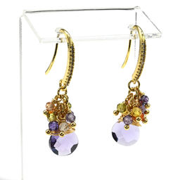 Серьги с цирконом и фианитами "Салют" цв.фиолетовый.