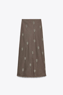 ZW COLLECTION EMBROIDERED LINEN BLEND SKIRT - Zara фото 5