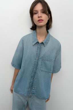 CAMISA DENIM TRF MANGA CORTA / Azul - Zara фото 2
