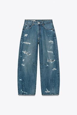 TRF RIPPED MID-RISE BAGGY BALLOON JEANS - Zara фото 9