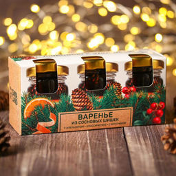 Набор варенья с сосновыми шишками С любовью: апельсин, классический, брусника, 90 г (3 шт. х 30 г).