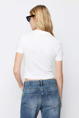 Trendyolmilla Siyah Fitted/Vucuda Oturan Crop Polo Yaka Fitilli Esnek Orme Bluz TWOSS21BZ0038  фото 43