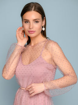 УЦЕНКА. Платье розовое длины миди с отделкой из фатина - 1001dress фото 3