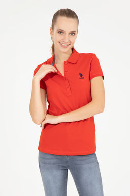 Футболка U.S. Polo Assn базовая поло красная из хлопка с эластаном  фото 16