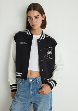 M Logo Patchli Siyah Bomber Ceket