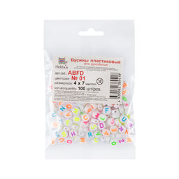 Бусина Hobbius пластик ABFD 4 х 7 мм 10 х 100 шт №01 цветные/белые английский алфавит