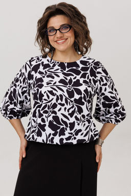 Блуза ANELLI 1779 черно-белые цветы