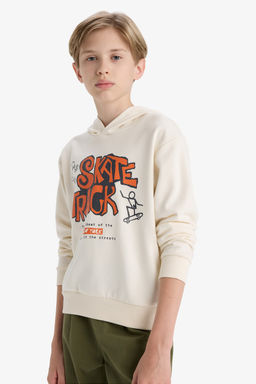 Kap__onlu Bask_l_ Sweatshirt Erkek _ocuk