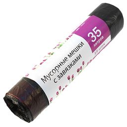 Мешки для мусора с завязками 35л, 15шт в рулоне, 13мкм (Россия)