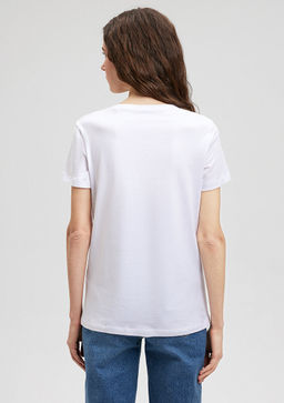 Kedi Bask?l? Beyaz Tisort - Mavi фото 4