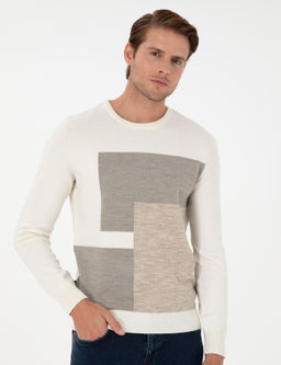 Ekru Slim Fit Bisiklet Yaka Triko Kazak - Pierre cardin фото 3