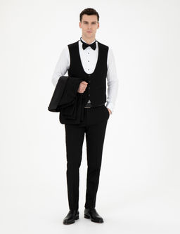 Siyah Ex. Slim Fit Yelekli Smokin