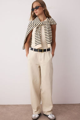 Ekru Cep Detayl? Yuksek Bel Baggy Jeans TWOAW26JE00015