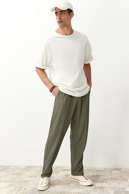 Haki Pileli Klasik Baggy Fit Kuma_ Pantolon TMNSS24PL00024