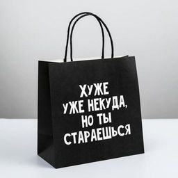 Пакет подарочный Хуже уже некуда, 22 22 11 см