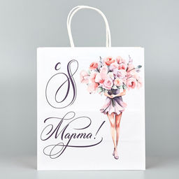 Пакет подарочный крафт 8 марта, цветы, 22 х 25 х 12 см - Дарите счастье фото 2