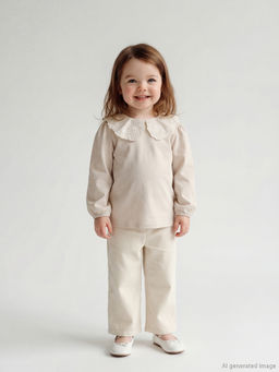 Bebe Yaka K?z Bebek Bluz ve Kadife Pantolon