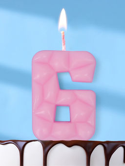Цена за 3 шт. Свеча для торта «Цифра 6», светло-розовая
